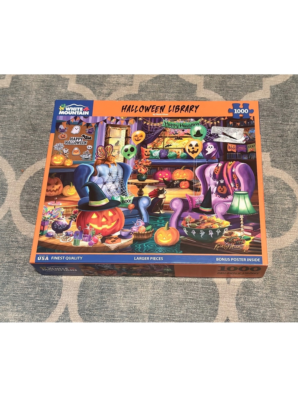 White Mountain Halloween Library 1000 Pc Puzzle Complete
